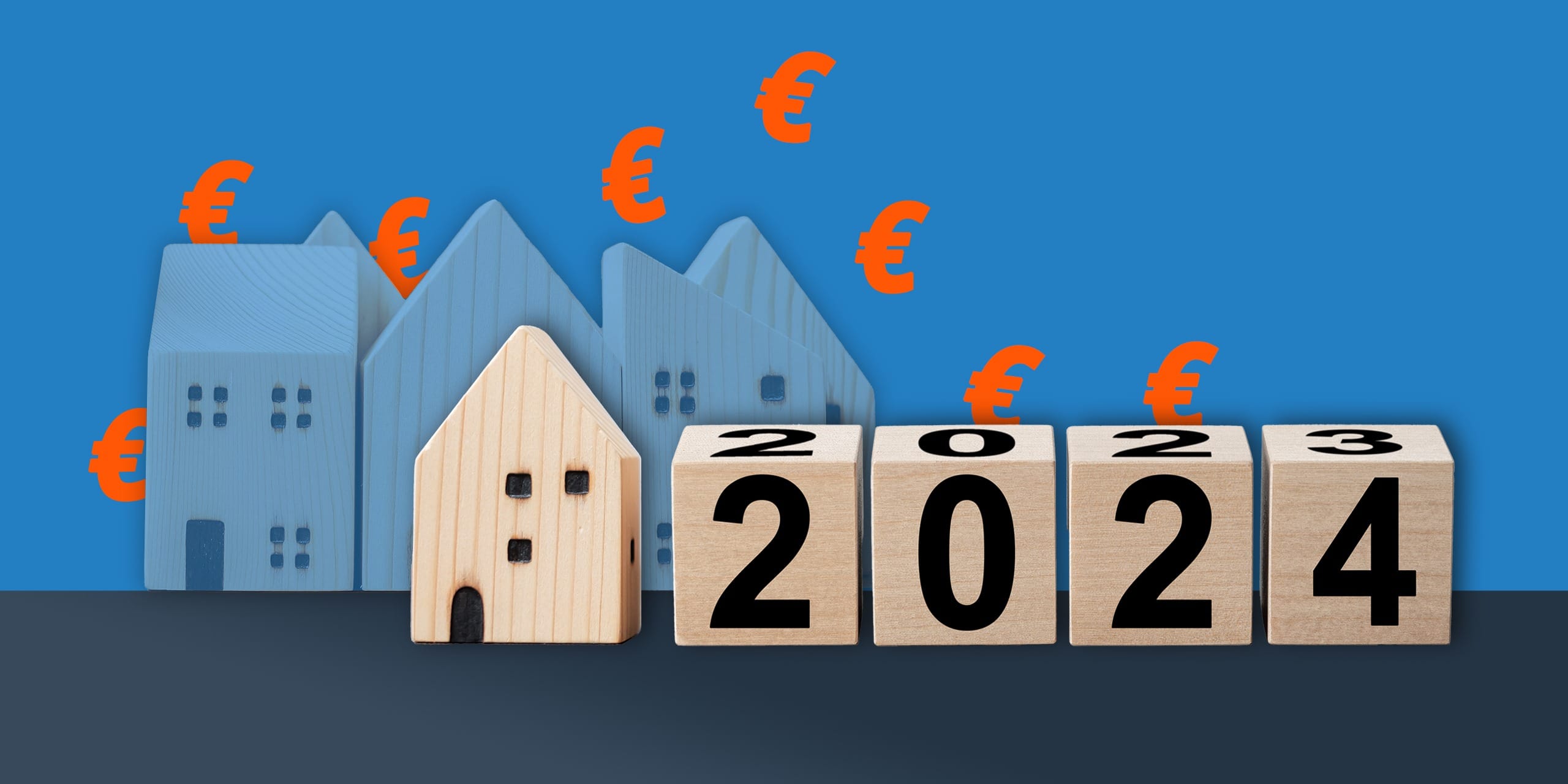 2022 flipping to 2023 year block with house model and Coins stac